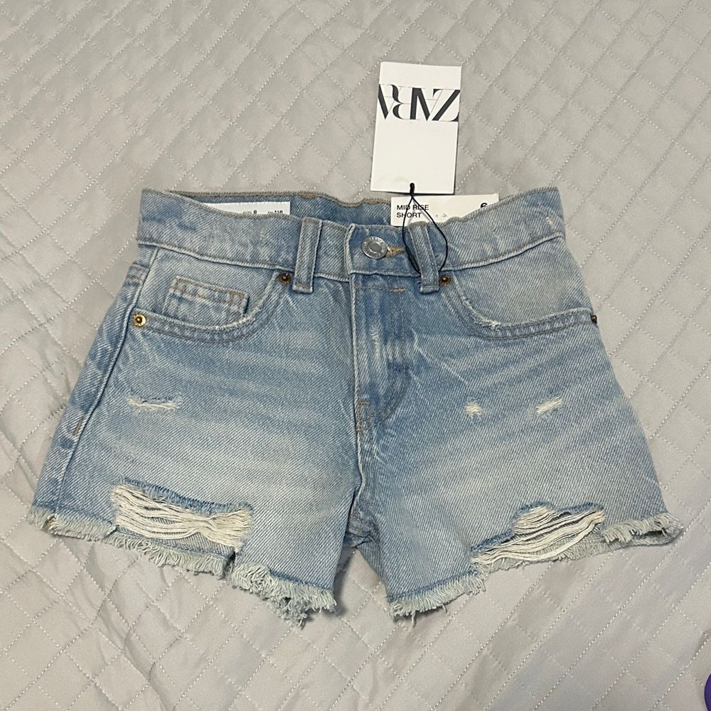 Zara Light Blue Distressed Jean Shorts Girls size 6